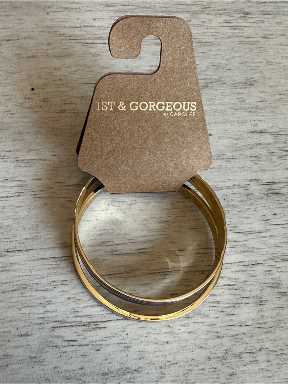1st & Gorgeous CAROLEE NY Gold Tone & Navy Blue Bangle Bracelet Set NWT
